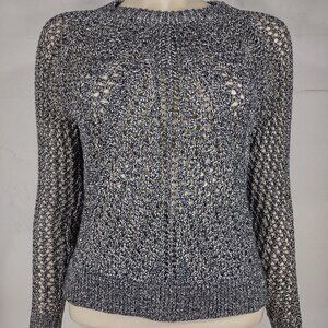 NWT Lucky Brand black white heathered open knit crochet sweater ladies XS